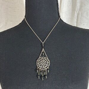 Silver Tone Pendant Necklace With Beads